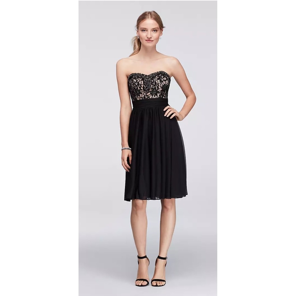 David's Bridal Strapless Lace Bodice Short Dress 056V2 Black Size 8 NWT